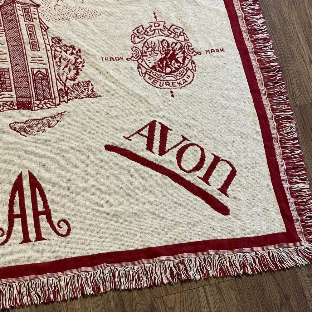 Vintage Rare Avon Mrs Albee Collectible Throw Blanket Red Cream